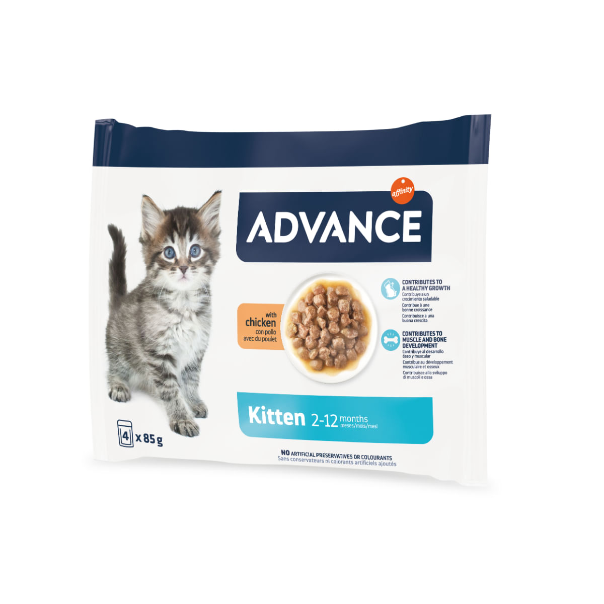 ADVANCE Kitten, Pui, plic hrană umedă pisici junior, (în sos), multipack, 85g x 4buc