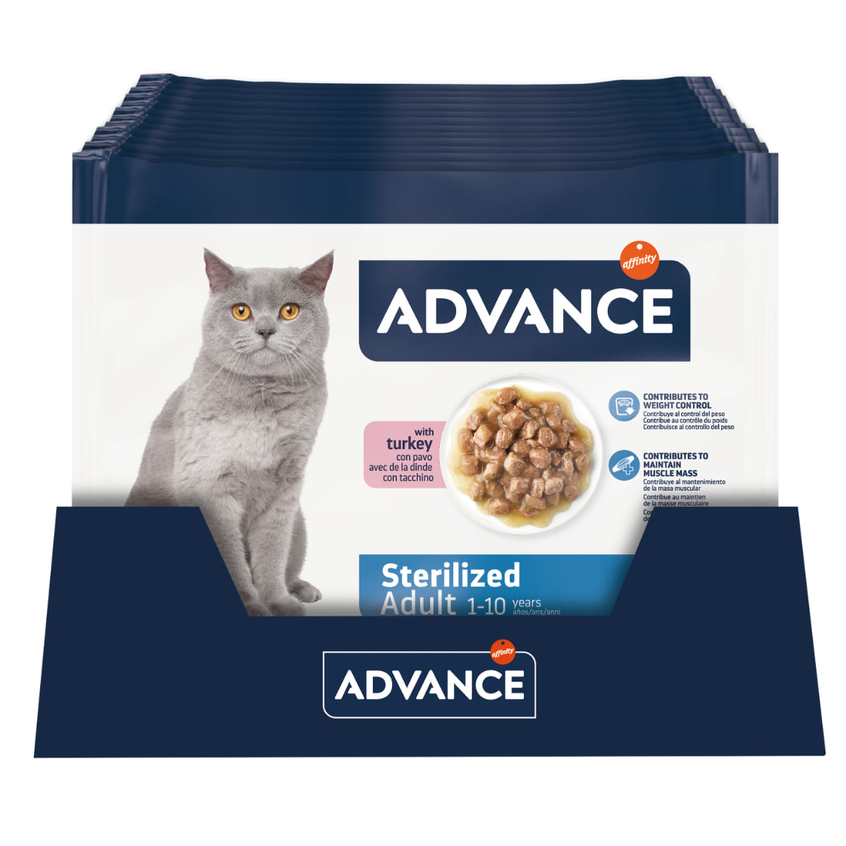 ADVANCE Sterilised, Curcan, plic hrană umedă pisici sterilizate, (în sos), multipack, 85g x 4buc