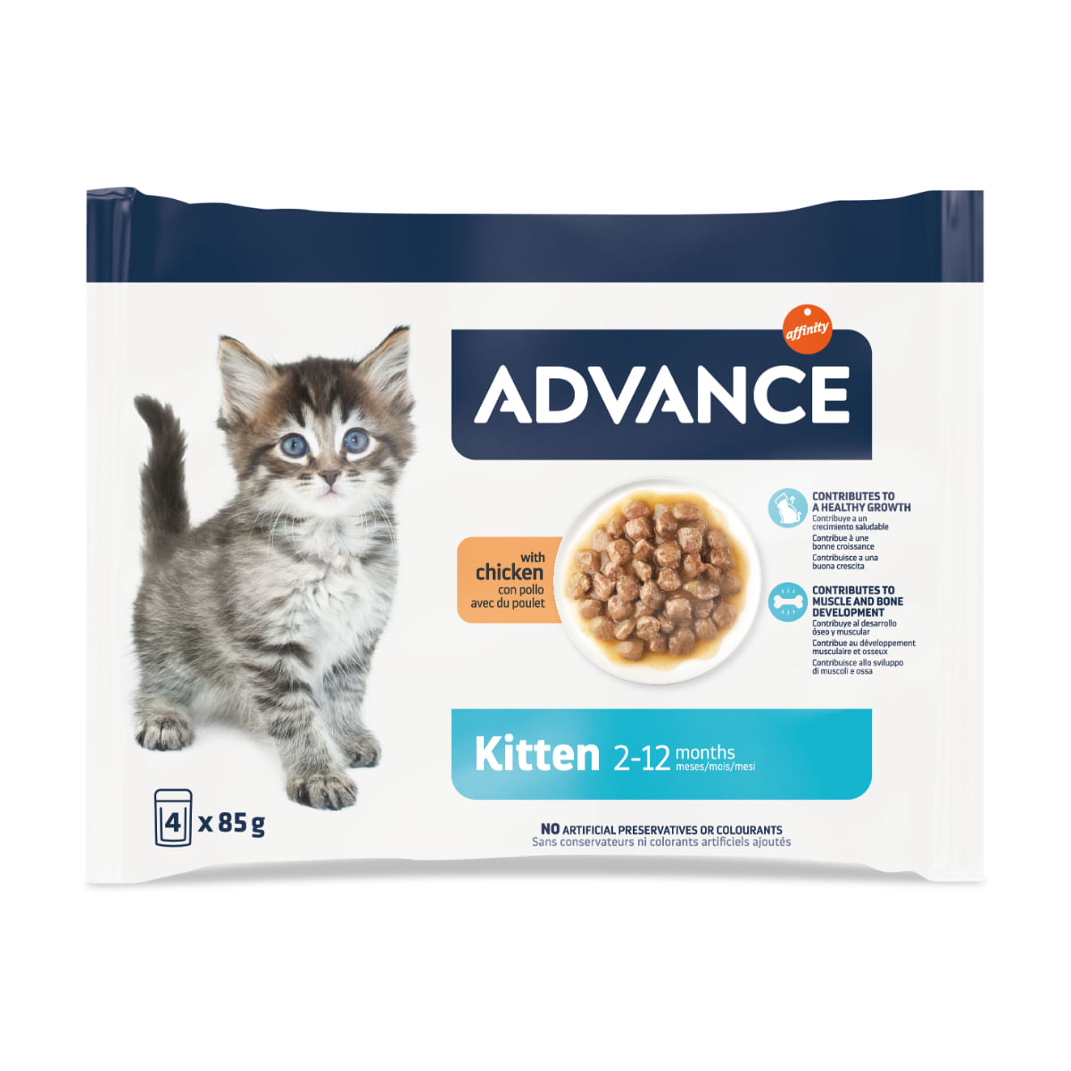 ADVANCE Kitten, Pui, plic hrană umedă pisici junior, (în sos), multipack, 85g x 4buc