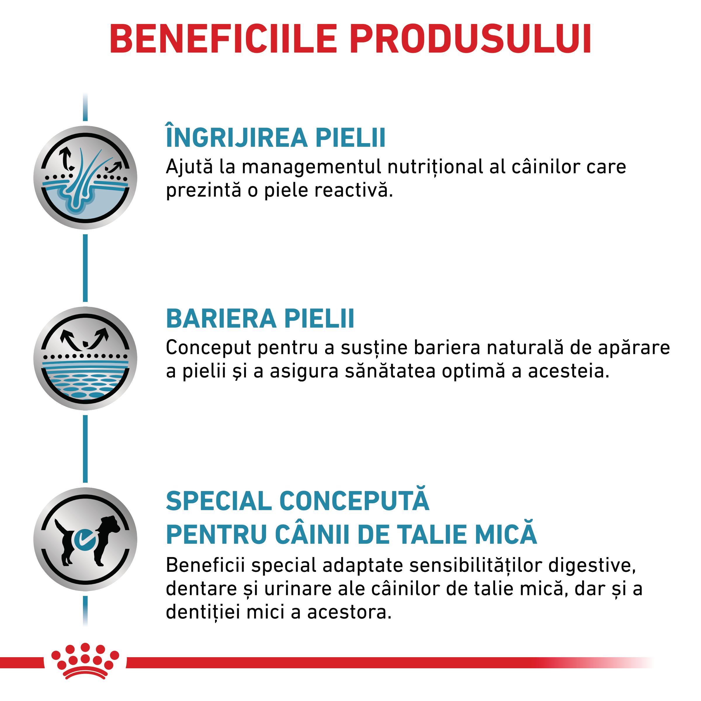 ROYAL CANIN VD Skin Care Small Dog, XS-XL, dietă veterinară, hrană uscată câini, afecțiuni dermatologice, 4kg