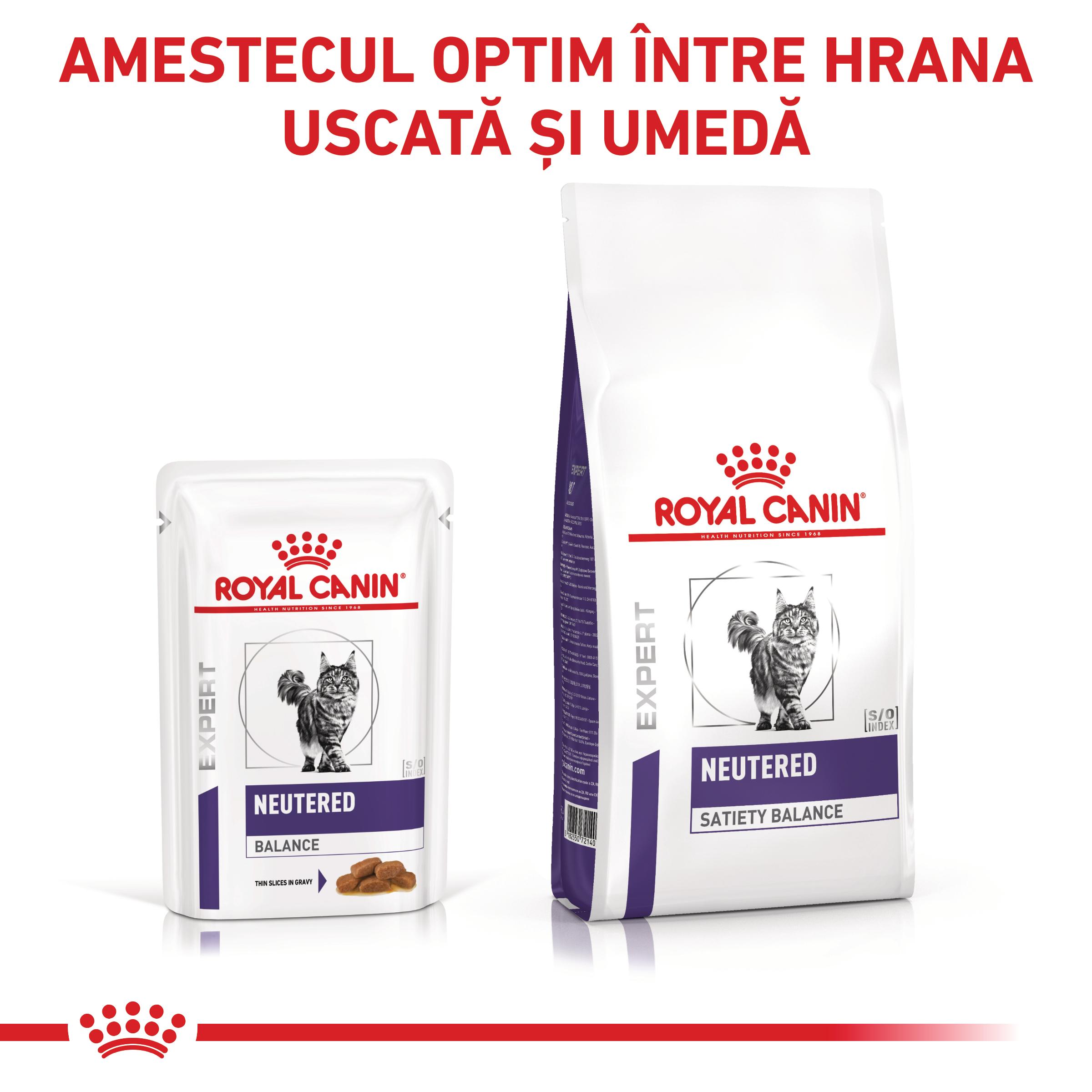 ROYAL CANIN VD Neutered Weight Balance, dietă veterinară, plic hrană umedă pisici, managementul greutății, (în sos), bax, 85g x 12buc
