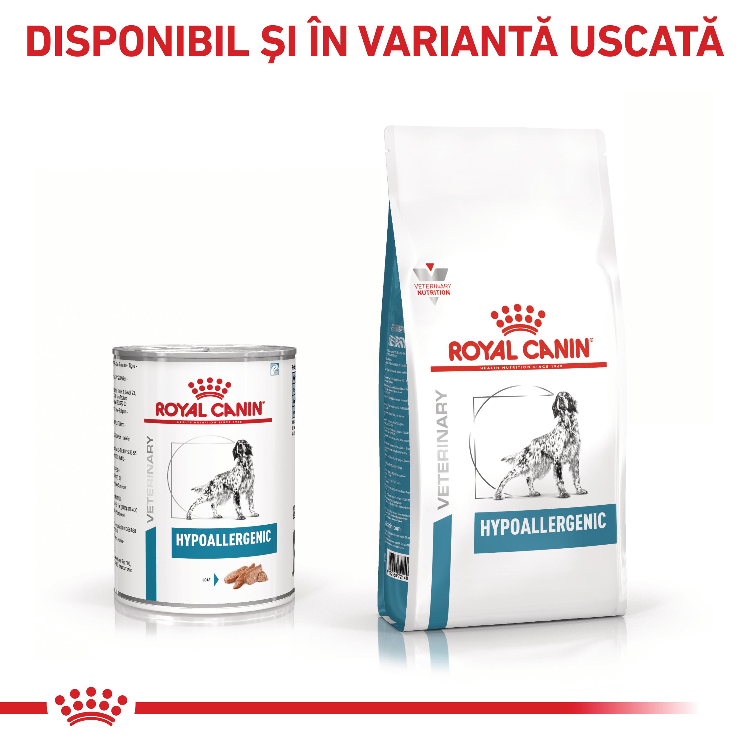 ROYAL CANIN VD Hypoallergenic, XS-XL, dietă veterinară, conservă hrană umedă câini, alergii alimentare (pate), 400g