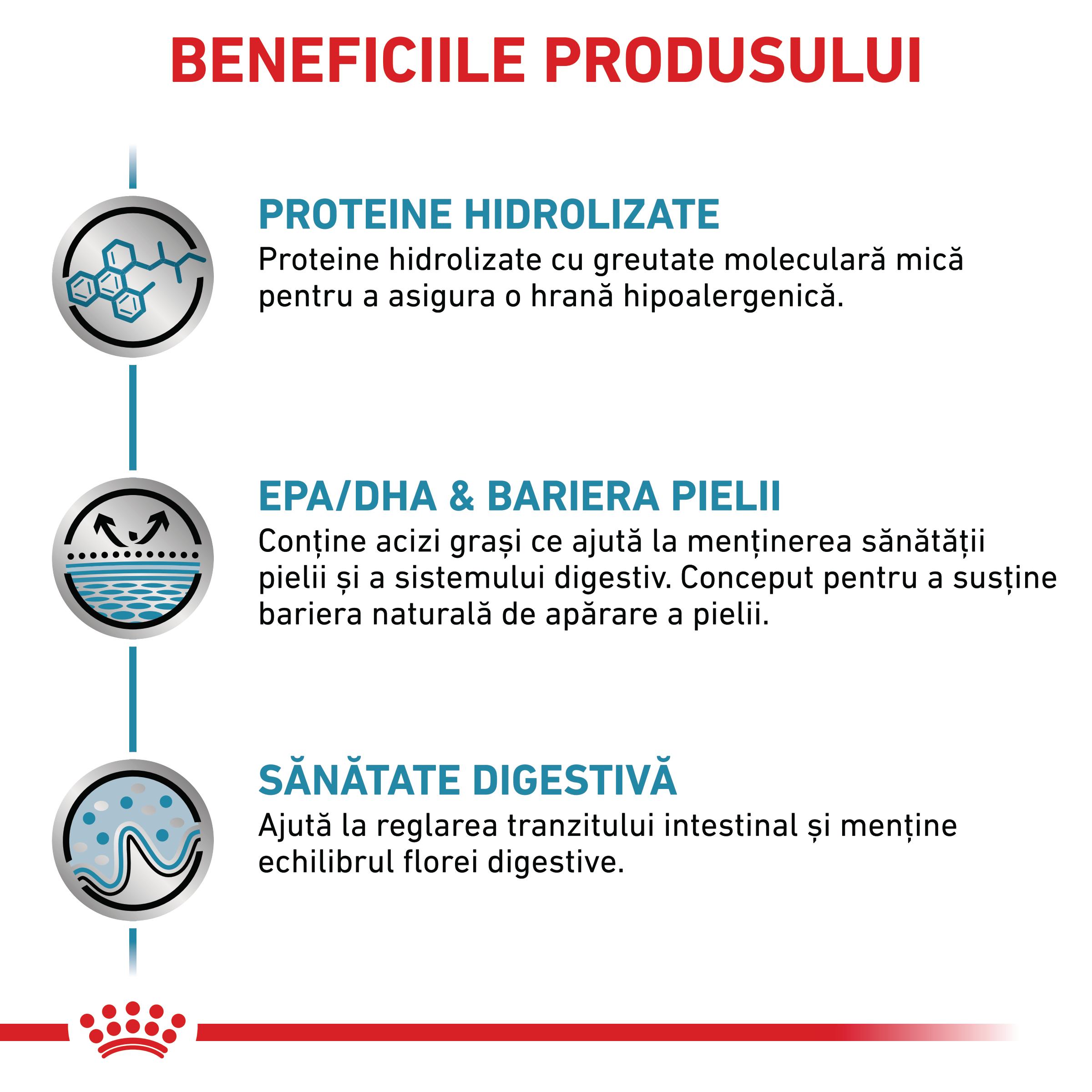 ROYAL CANIN VD Hypoallergenic, XS-XL, dietă veterinară, hrană uscată câini, alergii alimentare, 14kg