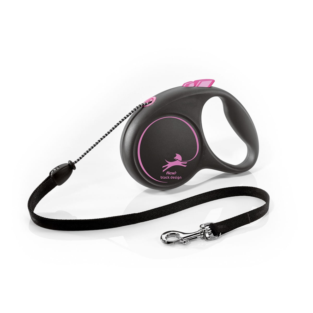FLEXI Black Design, lesă șnur retractabilă câini, poliester, roz, M(20kg, 5m)