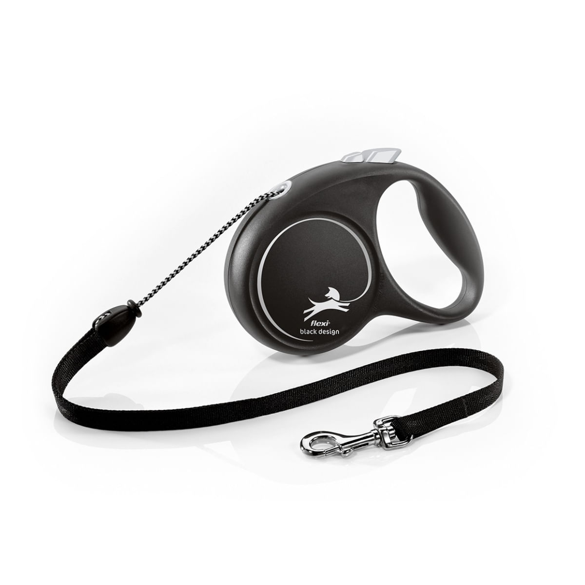 FLEXI Black Design, lesă șnur retractabilă câini, poliester, argintiu, M(20kg, 5m)