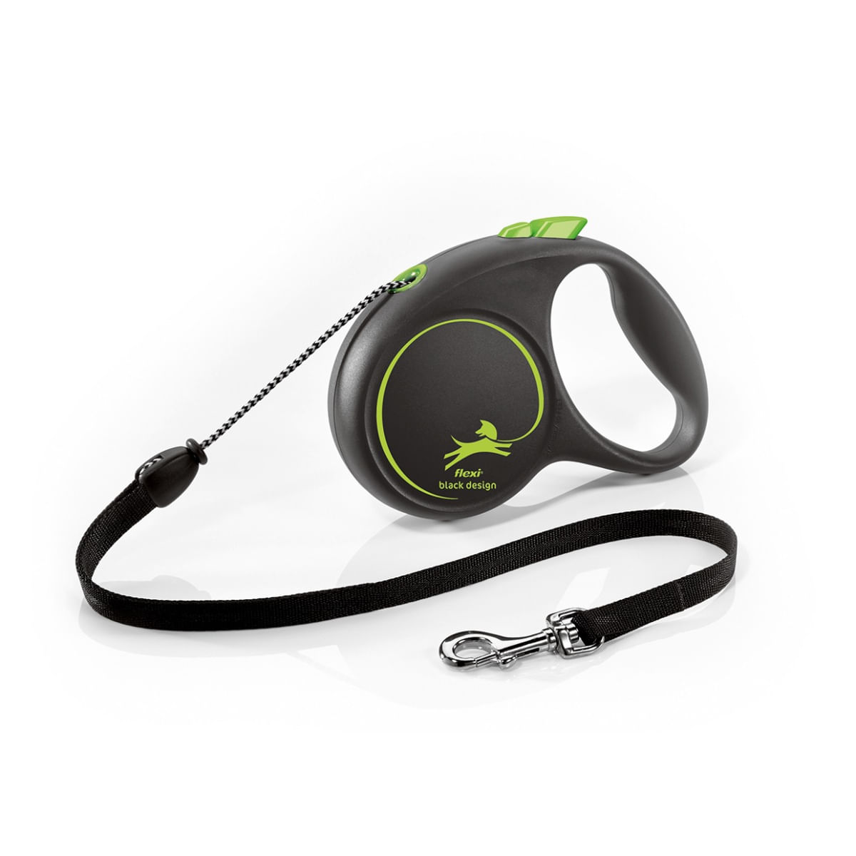 FLEXI Black Design, lesă șnur retractabilă câini, poliester, verde, M(20kg, 5m)