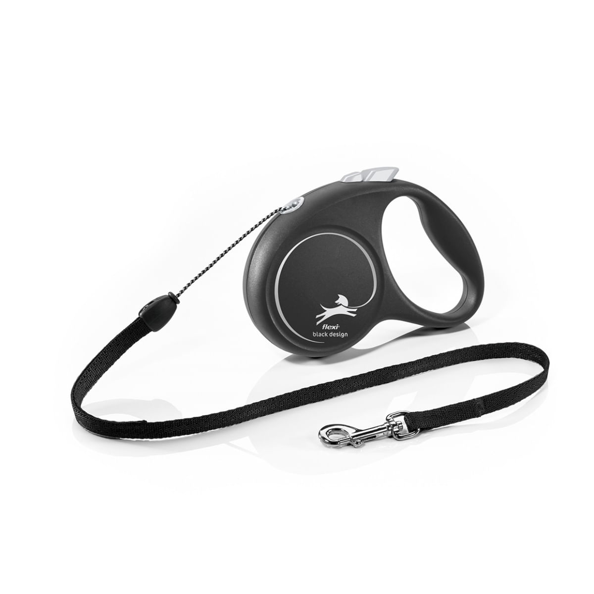 FLEXI Black Design, lesă șnur retractabilă câini, poliester, argintiu, S(12kg, 5m)