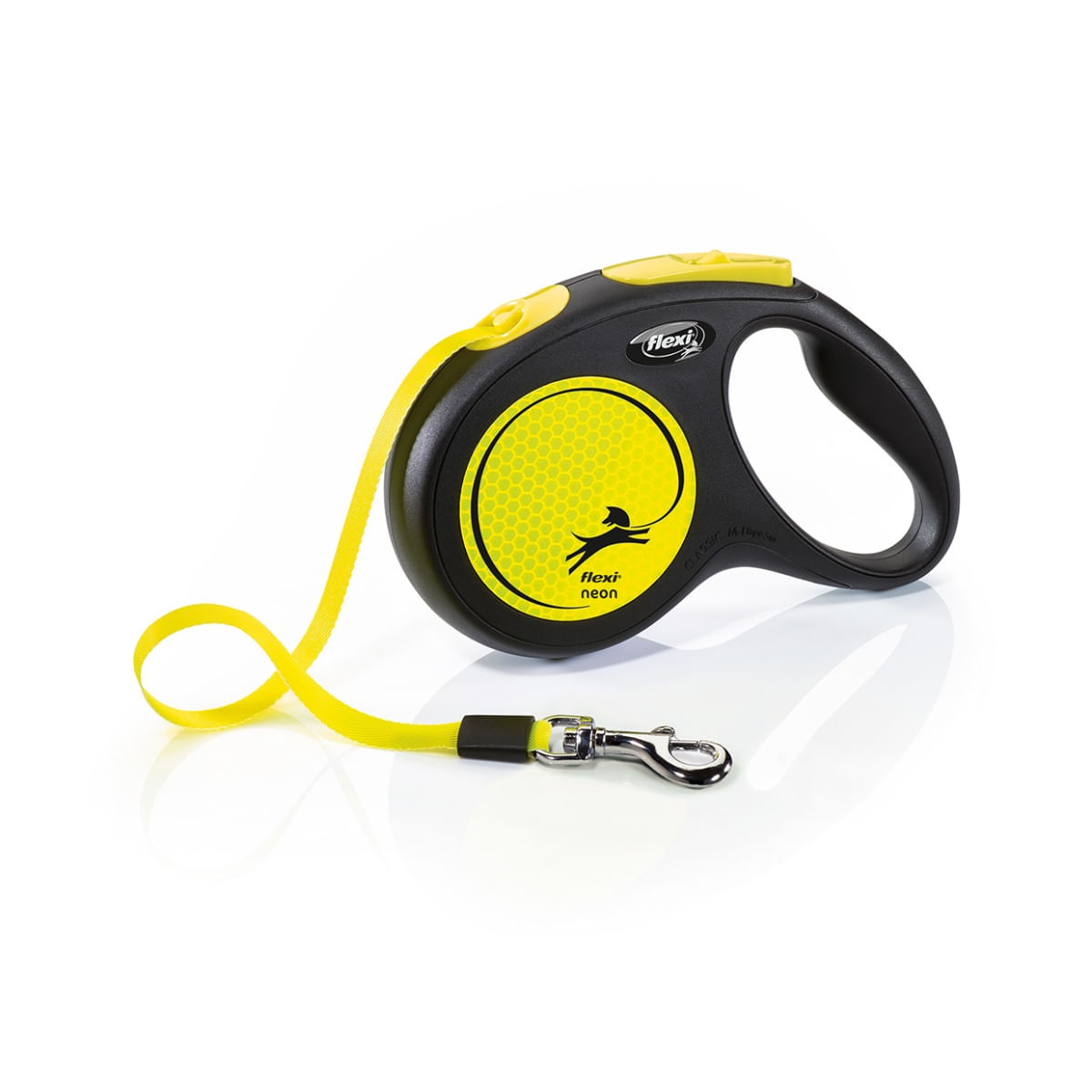 FLEXI Neon, lesă bandă retractabilă câini, reflectorizant, nylon, neon, M(25kg, 5m)