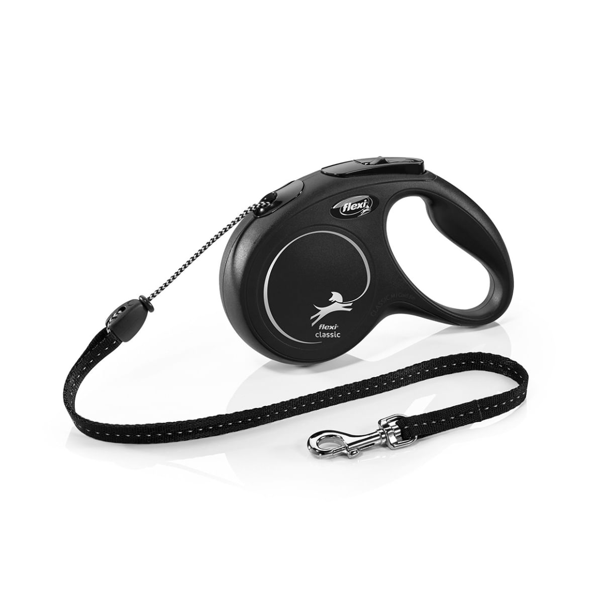 FLEXI Classic, lesă șnur retractabilă câini, reflectorizant, poliester, negru, M(20kg, 5m)