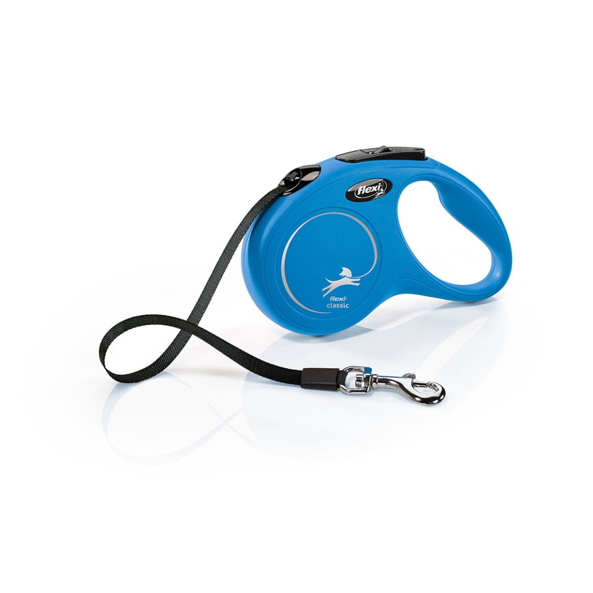 FLEXI Classic, lesă bandă retractabilă câini, nylon, albastru, S(15kg, 5m)