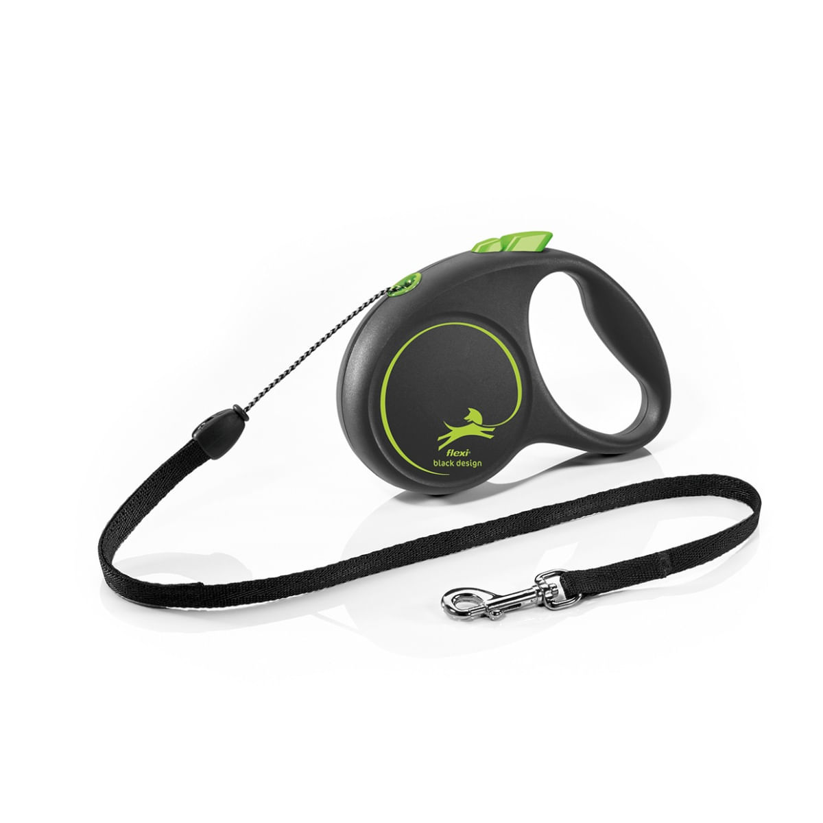 FLEXI Black Design, lesă șnur retractabilă câini, poliester, verde, S(12kg, 5m) - 1 | YEO