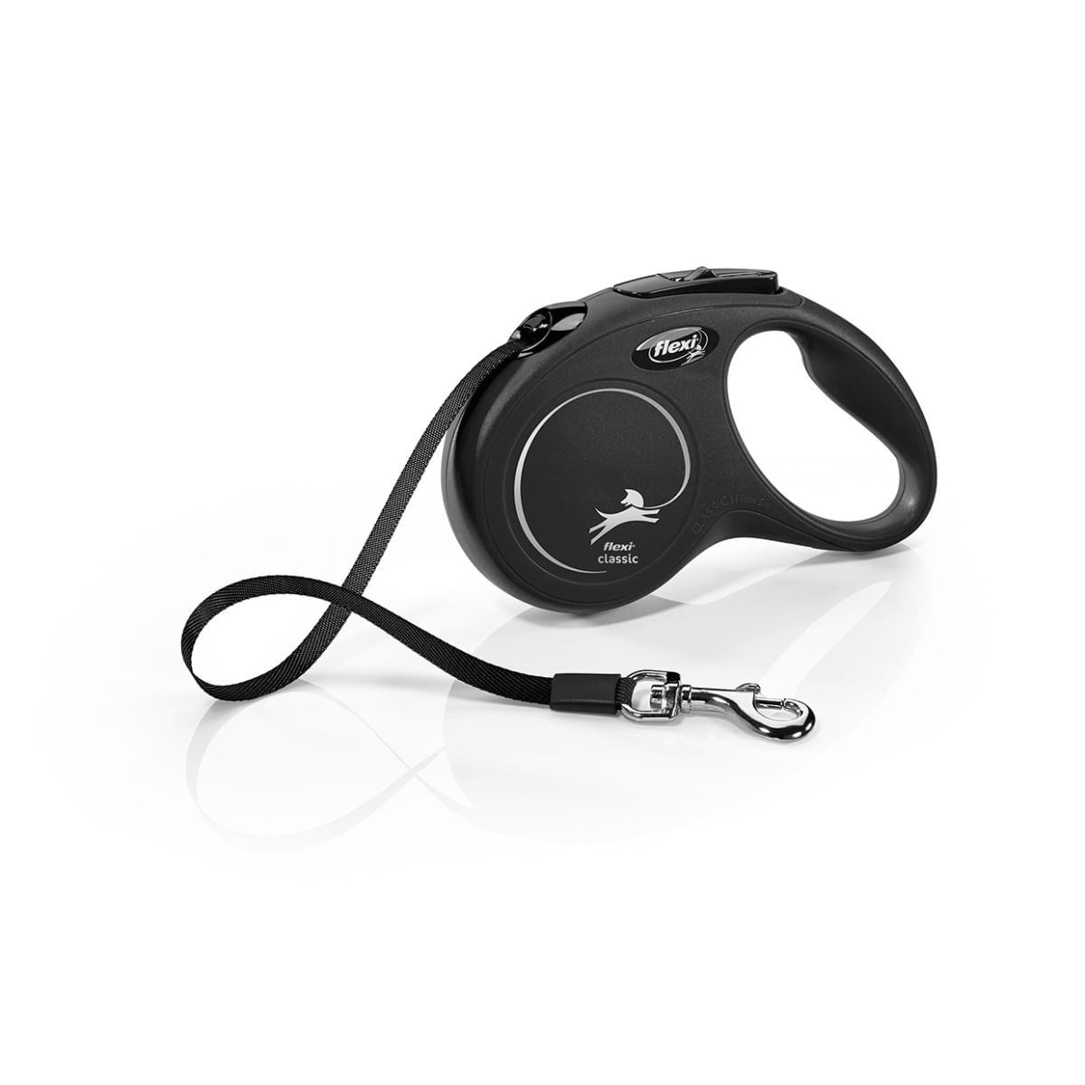 FLEXI Classic, lesă bandă retractabilă câini, nylon, negru, S(15kg, 5m) - 1 | YEO