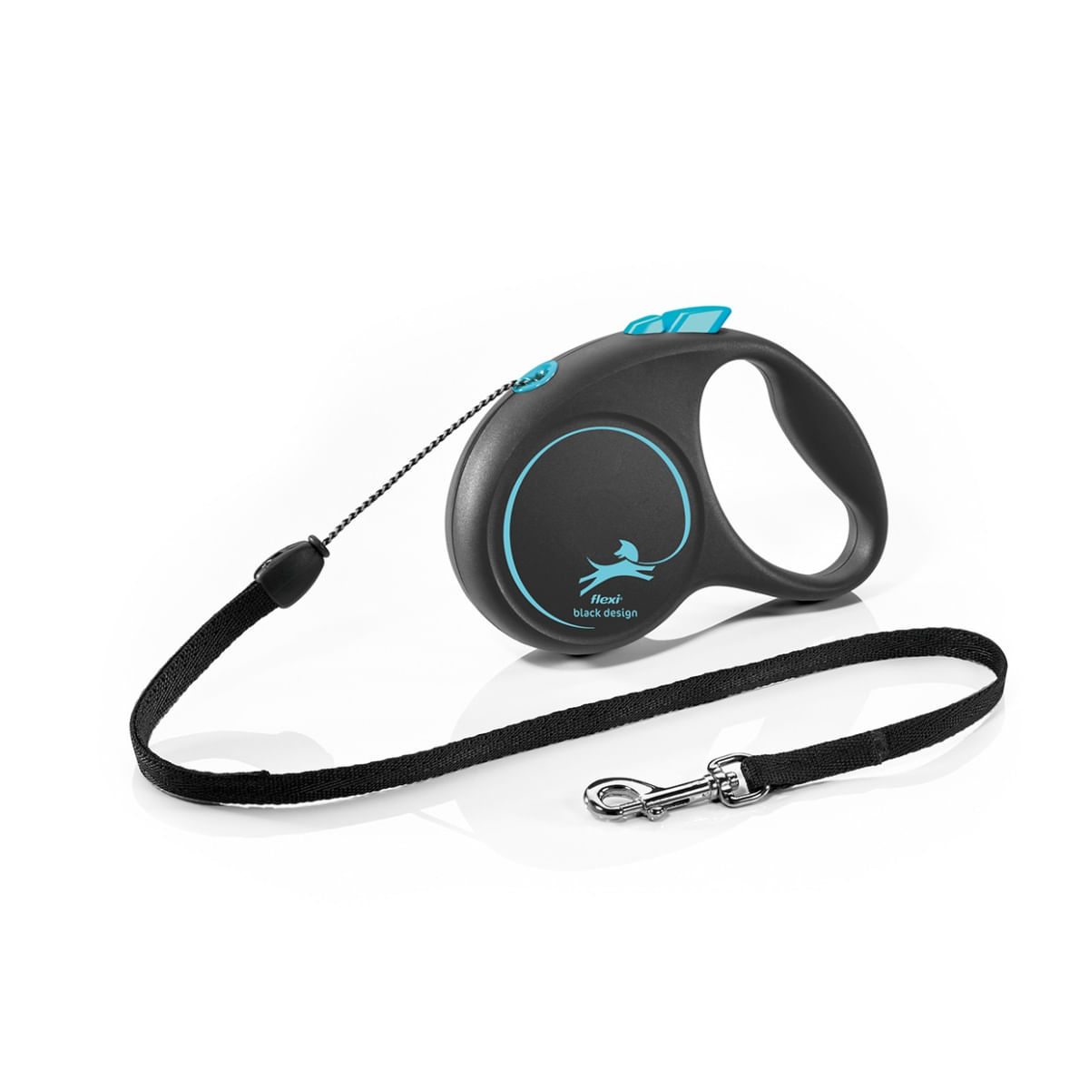 FLEXI Black Design, lesă șnur retractabilă câini, poliester, albastru, S(12kg, 5m)