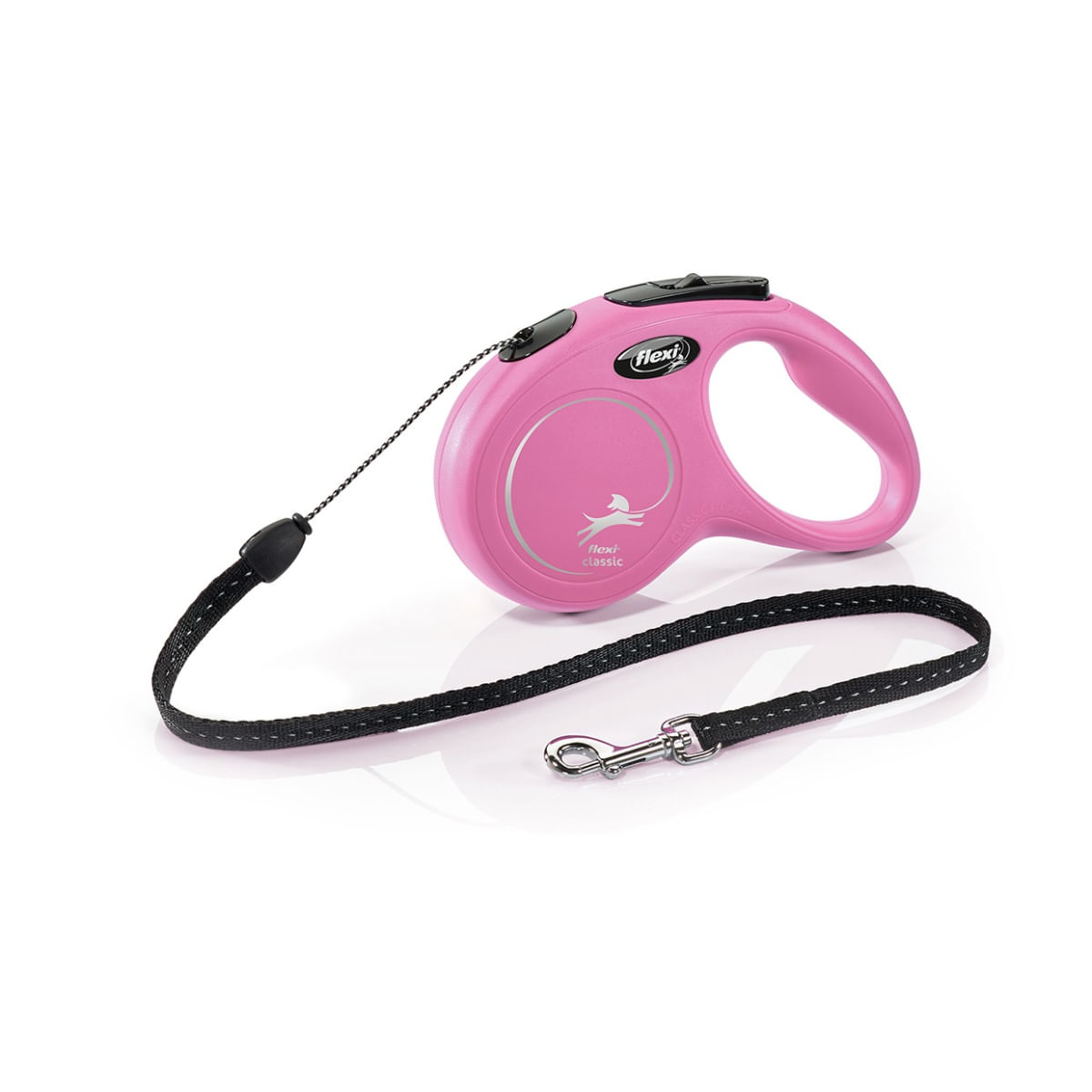 FLEXI Classic, lesă șnur retractabilă câini, reflectorizant, poliester, roz, S(12kg, 5m)