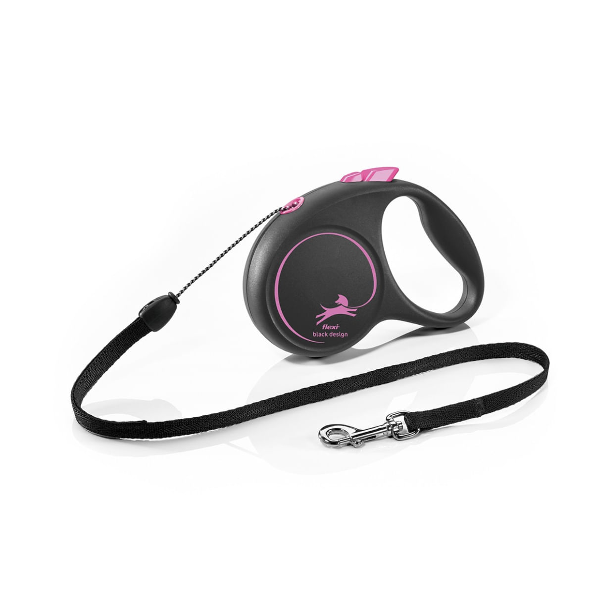 FLEXI Black Design, lesă șnur retractabilă câini, poliester, roz, S(12kg, 5m) - 1 | YEO
