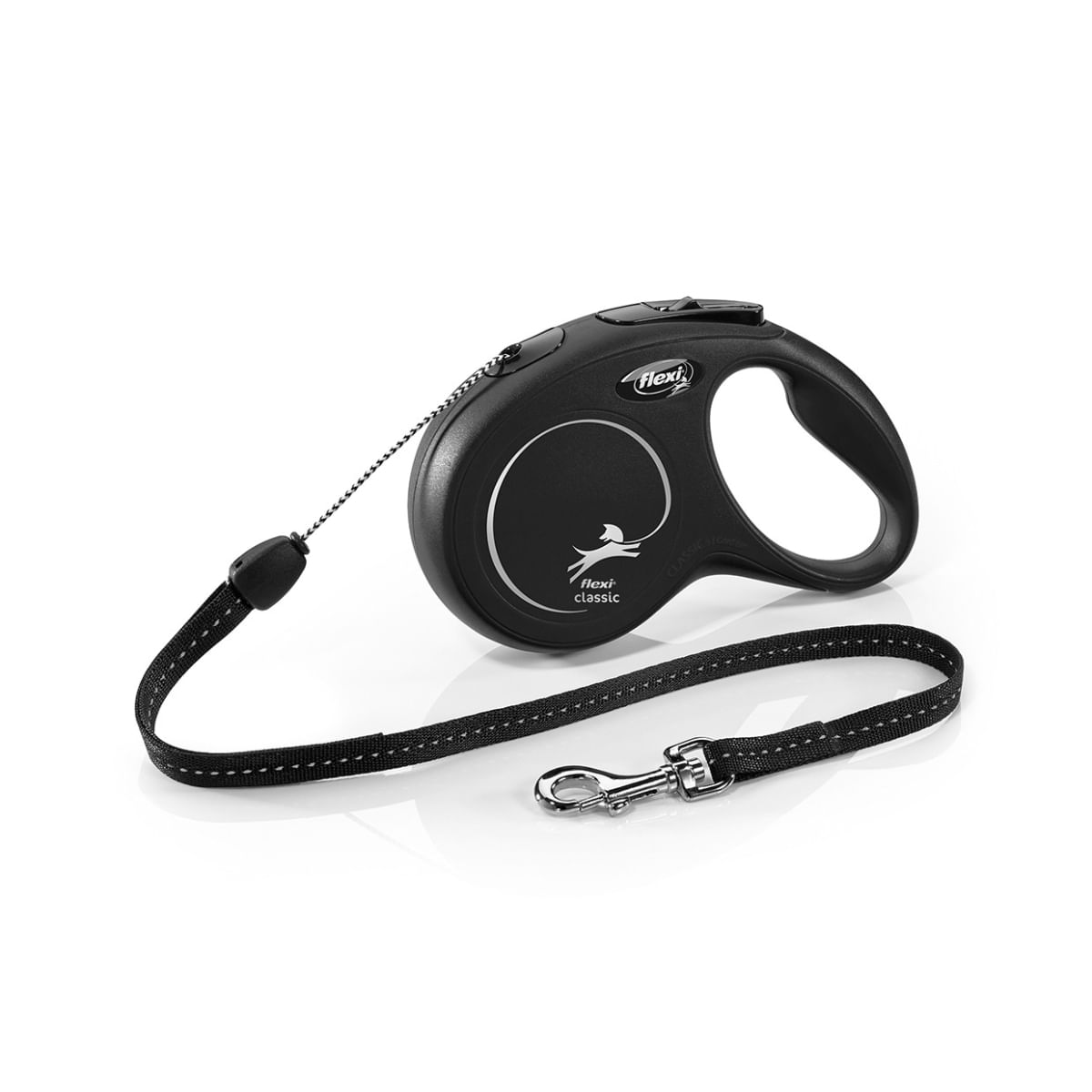 FLEXI Classic, lesă șnur retractabilă câini, reflectorizant, poliester, negru, S(12kg, 8m)