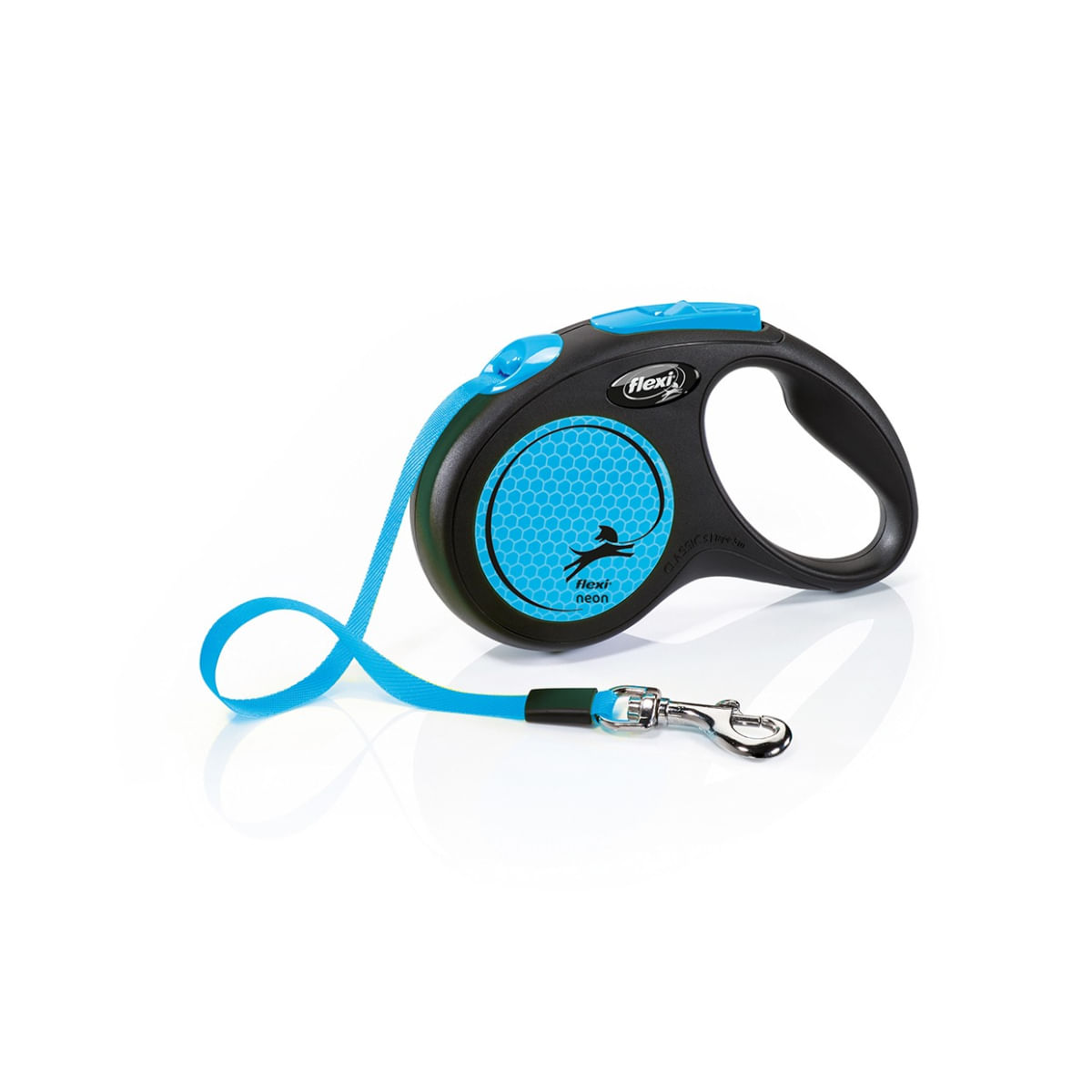 FLEXI Neon, lesă bandă retractabilă câini, reflectorizant, nylon, albastru, S(15kg, 5m) - 1 | YEO
