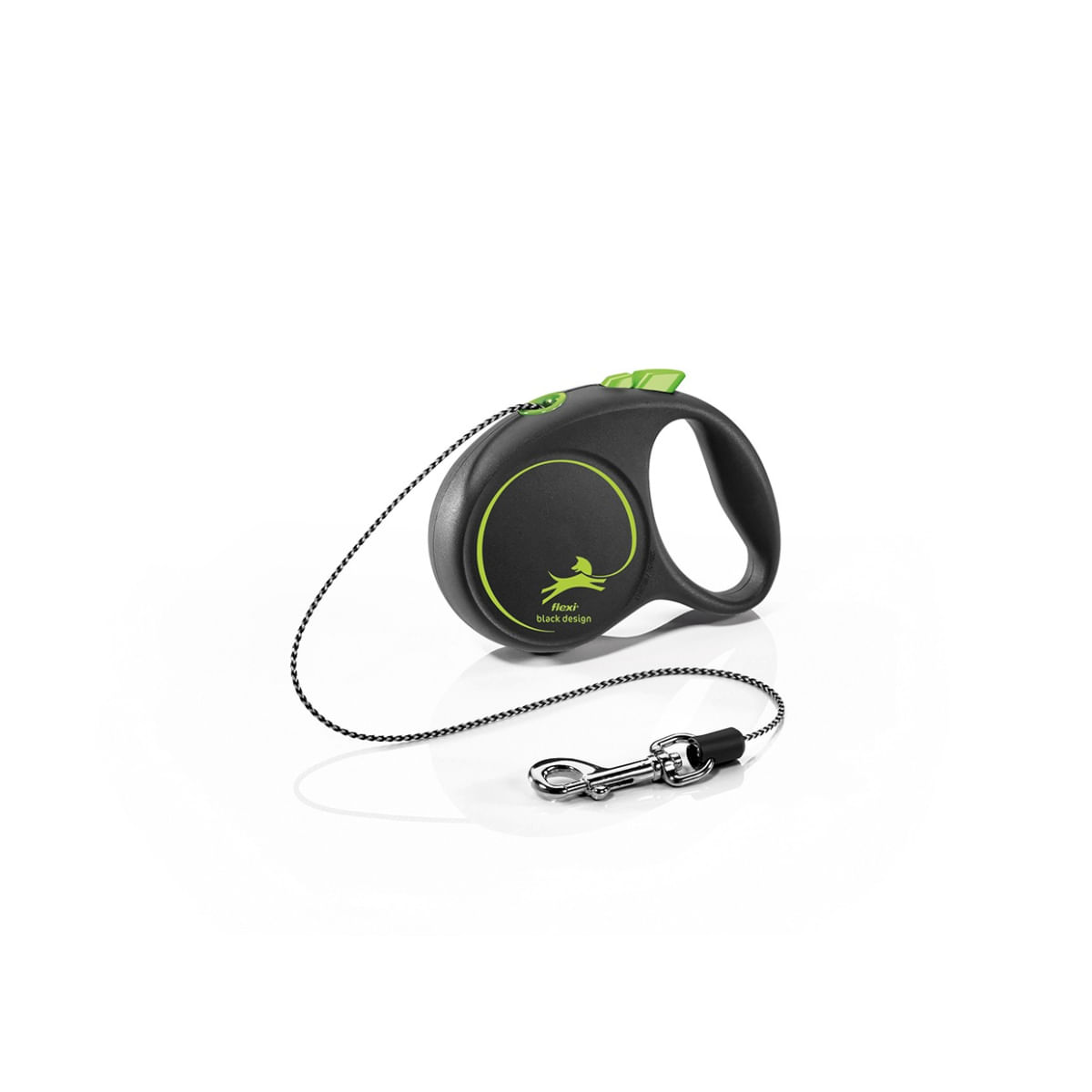 FLEXI Black Design, lesă șnur retractabilă câini, poliester, verde, XS(8kg, 3m)