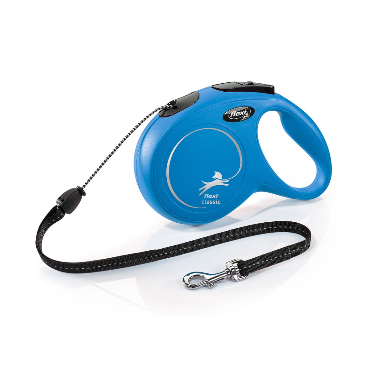 FLEXI Classic, lesă șnur retractabilă câini, reflectorizant, poliester, albastru, M(20kg, 8m)