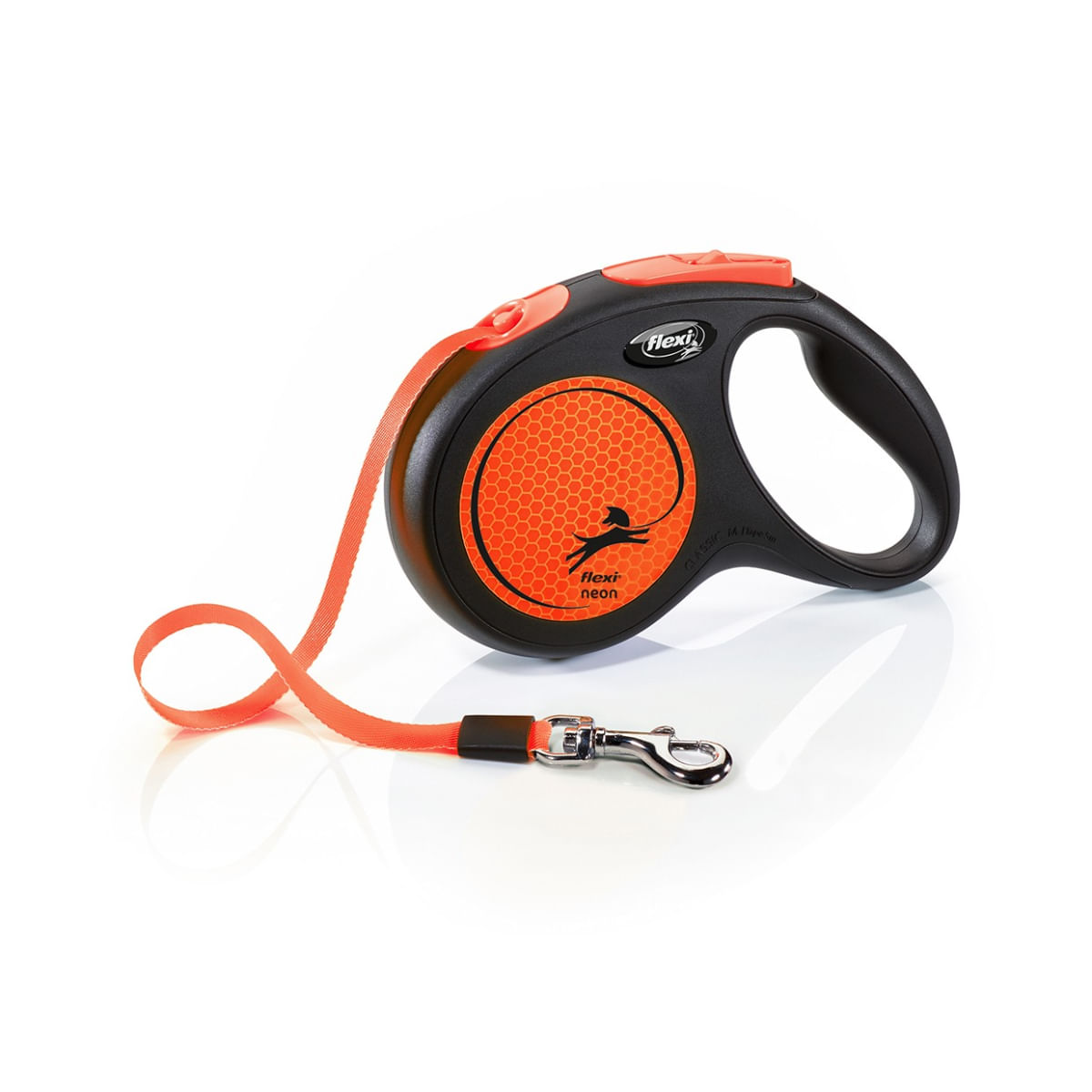 FLEXI Neon, lesă bandă retractabilă câini, reflectorizant, nylon, portocaliu, M(25kg, 5m) - 1 | YEO