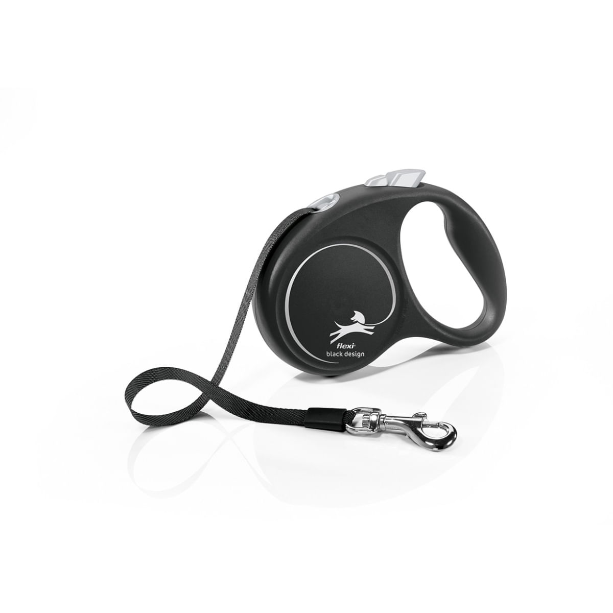 FLEXI Black Design, lesă bandă retractabilă câini, nylon, argintiu, S(15kg, 5m)