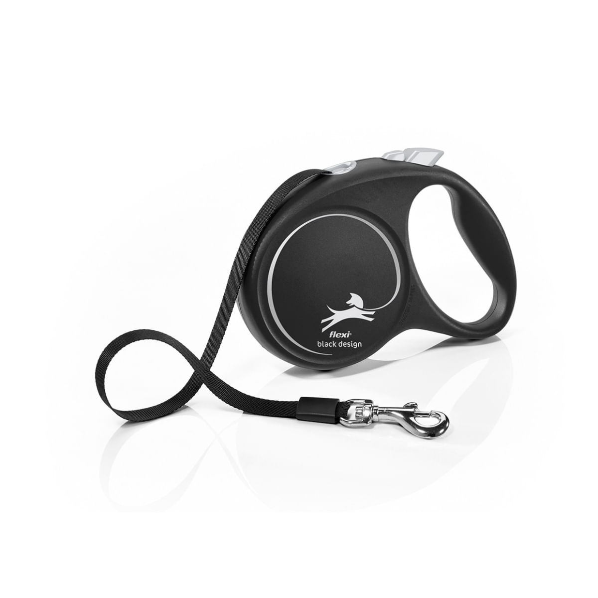 FLEXI Black Design, lesă bandă retractabilă câini, nylon, argintiu, M(25kg, 5m) - 1 | YEO