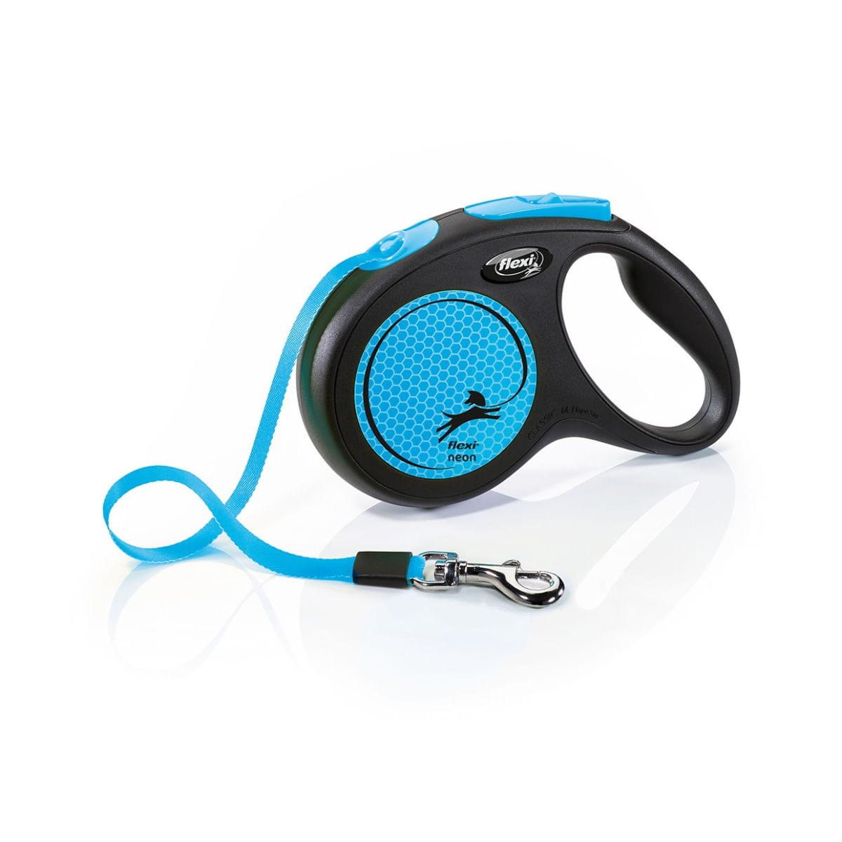 FLEXI Neon, lesă bandă retractabilă câini, reflectorizant, nylon, albastru, M(25kg, 5m) - 1 | YEO