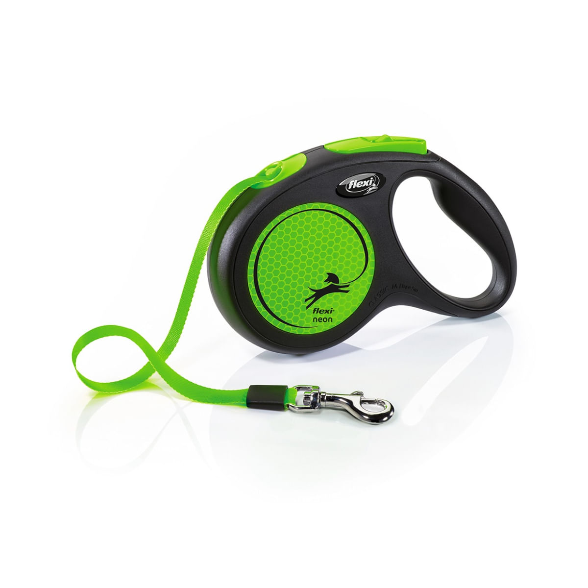 FLEXI Neon, lesă bandă retractabilă câini, reflectorizant, nylon, verde, M(25kg, 5m) - 1 | YEO