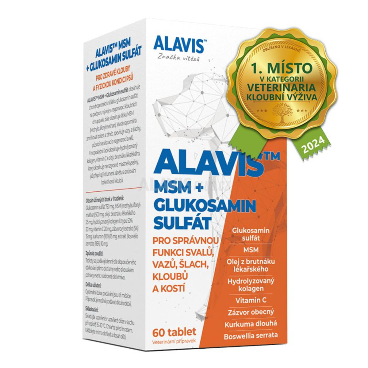 ALAVIS MSM + Sulfat de Glucozamina, supliment sistem articular câini, comprimate ALAVIS MSM + Sulfat de Glucozamina, XS-XL, supliment sistem articular câini, flacon, 60 comprimate