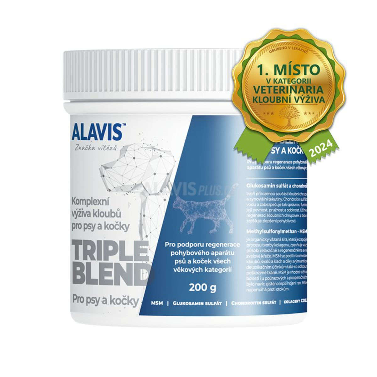 ALAVIS Triple Blend, supliment sistem articular câini, pudră ALAVIS Triple Blend, XS-XL, supliment sistem articular câini și pisici, flacon, 200g pudră