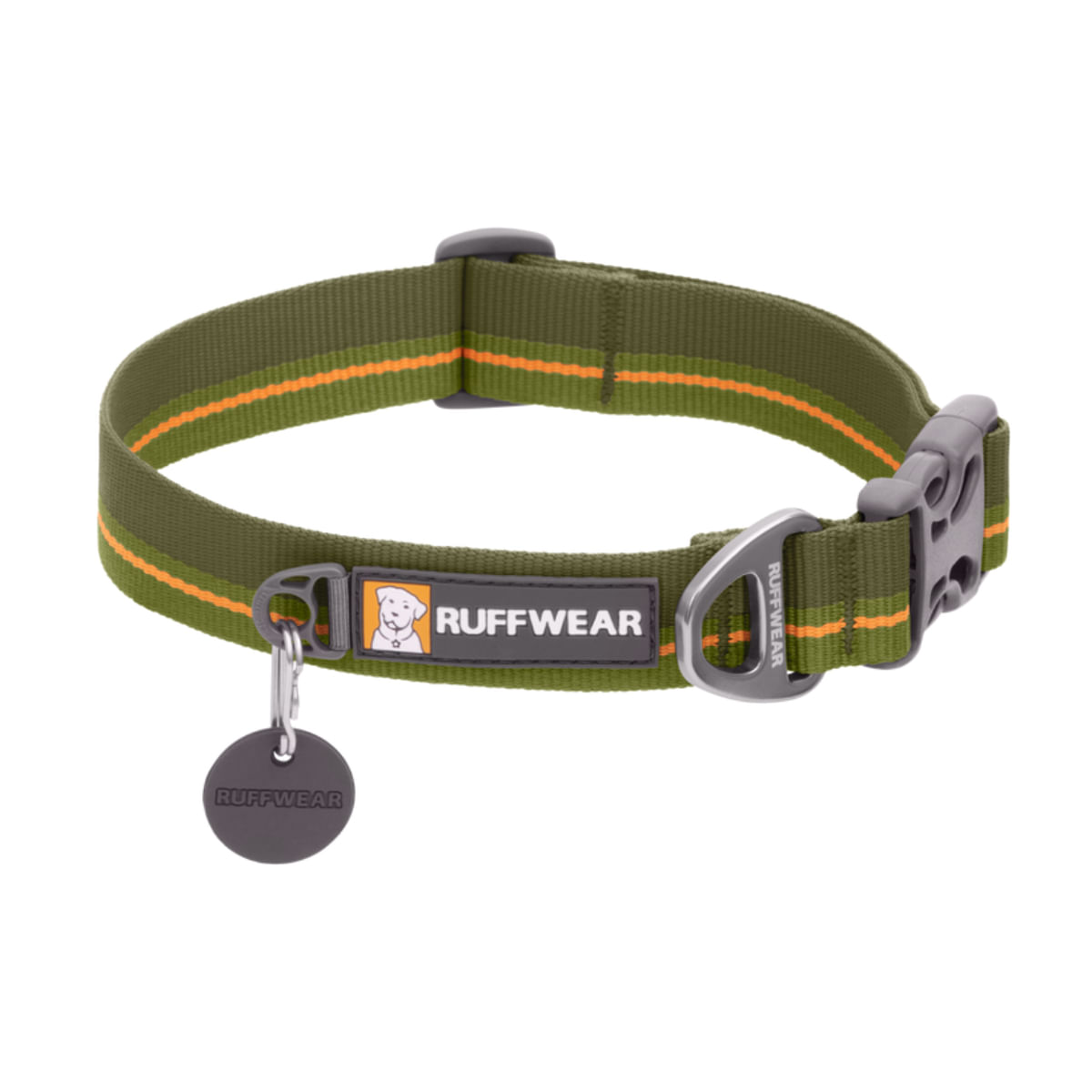 RUFFWEAR Flat Out, zgardă bandă câini, ajustabilă RUFFWEAR Flat Out Forest Horizon, zgardă bandă câini, ajustabilă, verde și portocaliu, S(28-36  x 2cm) - 1 | YEO