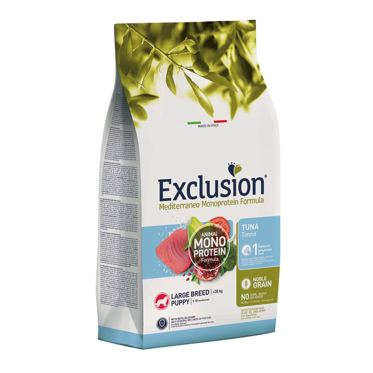 EXCLUSION Mediterraneo Monoprotein Formula Puppy Large Breed, L-XL, Ton, hrană uscată monoproteică câini junior, 12kg