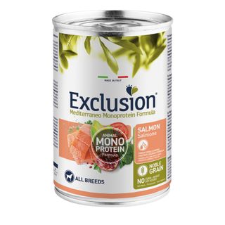 EXCLUSION Mediterraneo Monoprotein Formula, XS-XL, Somon, conservă hrană umedă monoproteică câini, (pate), 400g