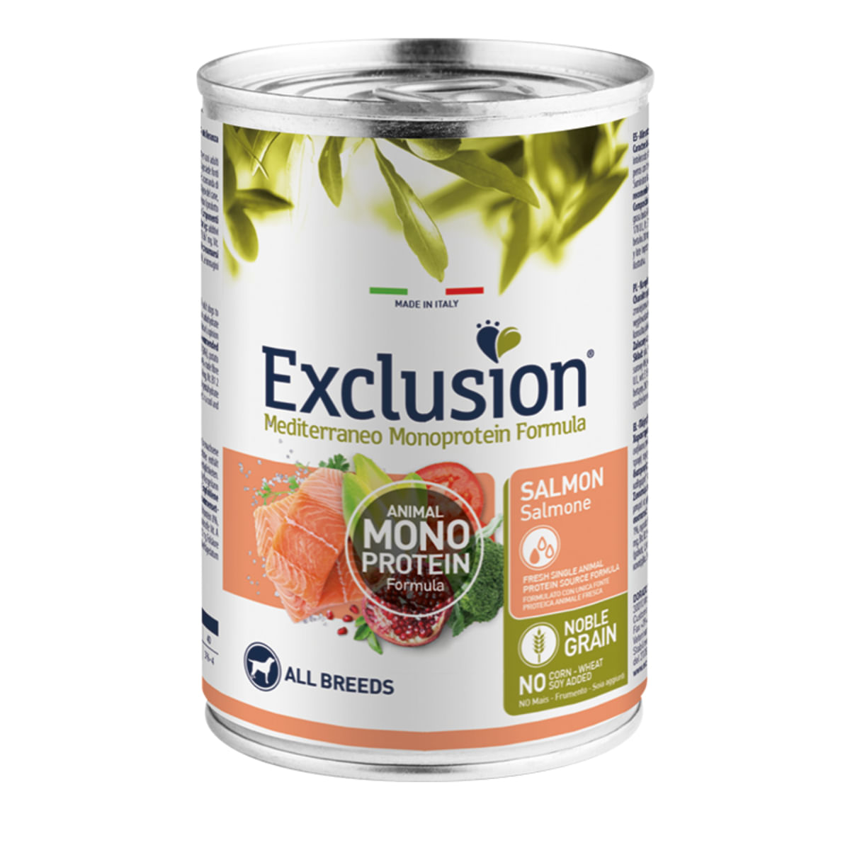 EXCLUSION Mediterraneo Monoprotein Formula, XS-XL, Somon, hrană uscată monoproteică câini, 400g