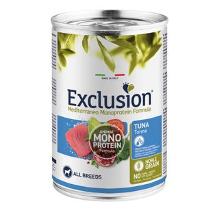 EXCLUSION Mediterraneo Monoprotein Formula, XS-XL, Ton, conservă hrană umedă monoproteică câini, (pate), 400g
