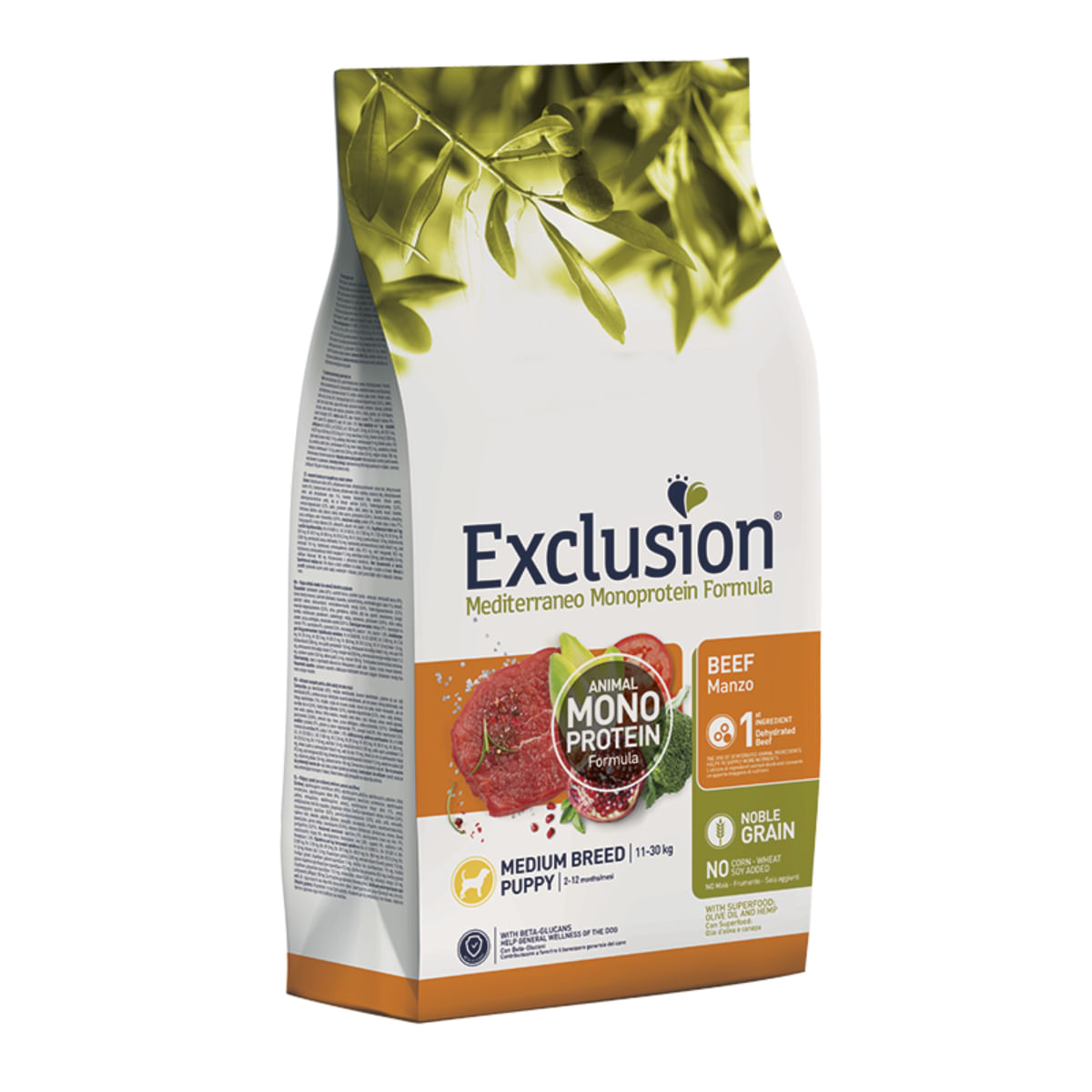 EXCLUSION Mediterraneo Monoprotein Formula Puppy Medium Breed, M, Vită, hrană uscată monoproteică câini junior, 12kg