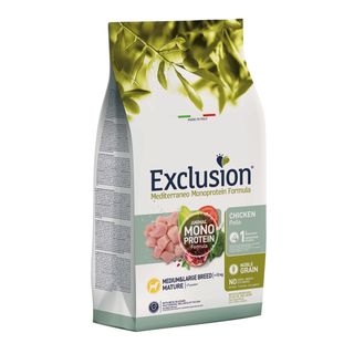 EXCLUSION Mediterraneo Monoprotein Formula Mature Medium&Large, M-XL, Pui, hrană uscată monoproteică câini senior, 12kg