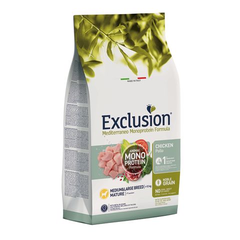 EXCLUSION Mediterraneo Monoprotein Formula Mature Medium&Large, M-XL, Pui, hrană uscată monoproteică câini senior, 12kg