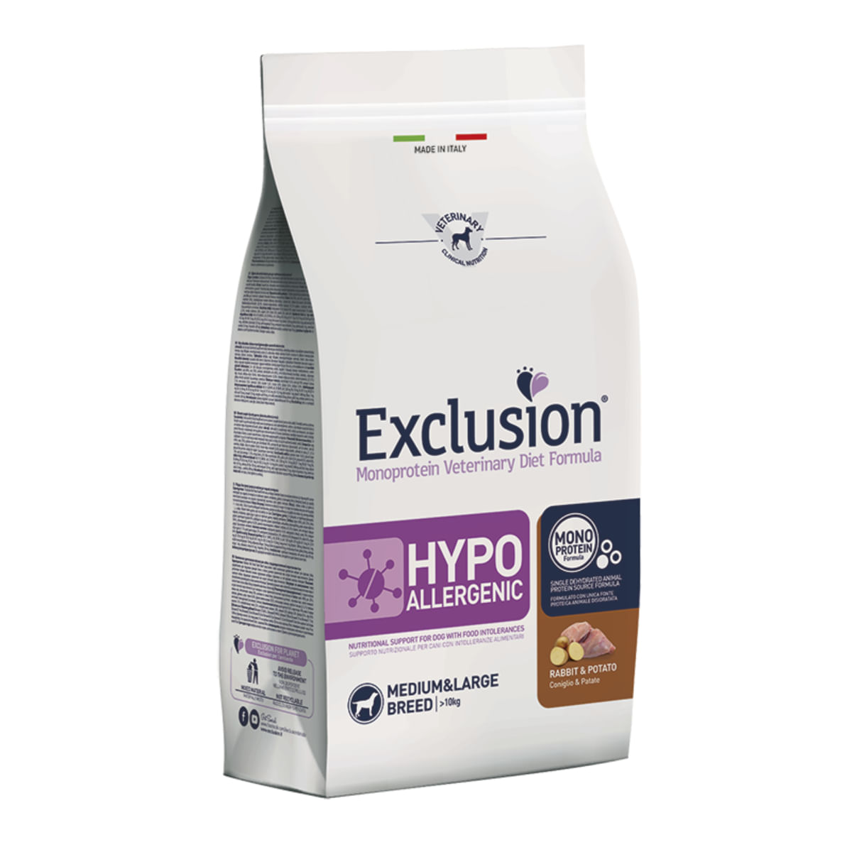 EXCLUSION Monoprotein VD Hypoallergenic Medium&amp;Large, M-XL, Iepure și Cartofi, dietă veterinară, hrană uscată fără cereale câini, alergii, 12kg