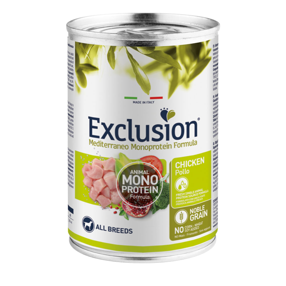 EXCLUSION Mediterraneo Monoprotein Formula, XS-XL, Pui, hrană uscată monoproteică câini, 400g