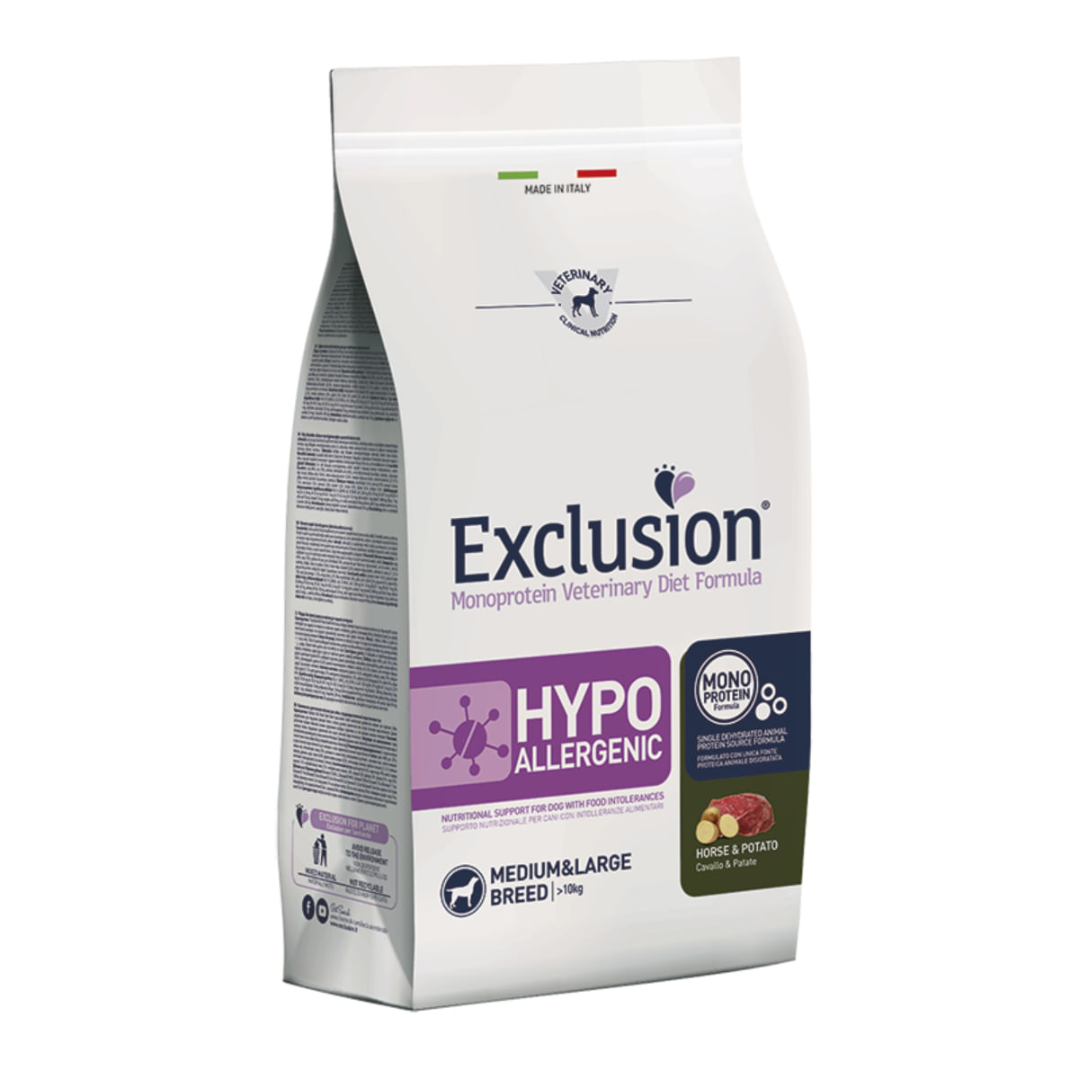 EXCLUSION Monoprotein VD Hypoallergenic Medium&Large, M-XL, Cal și Cartofi, dietă veterinară, hrană uscată fără cereale câini, alergii, 12kg