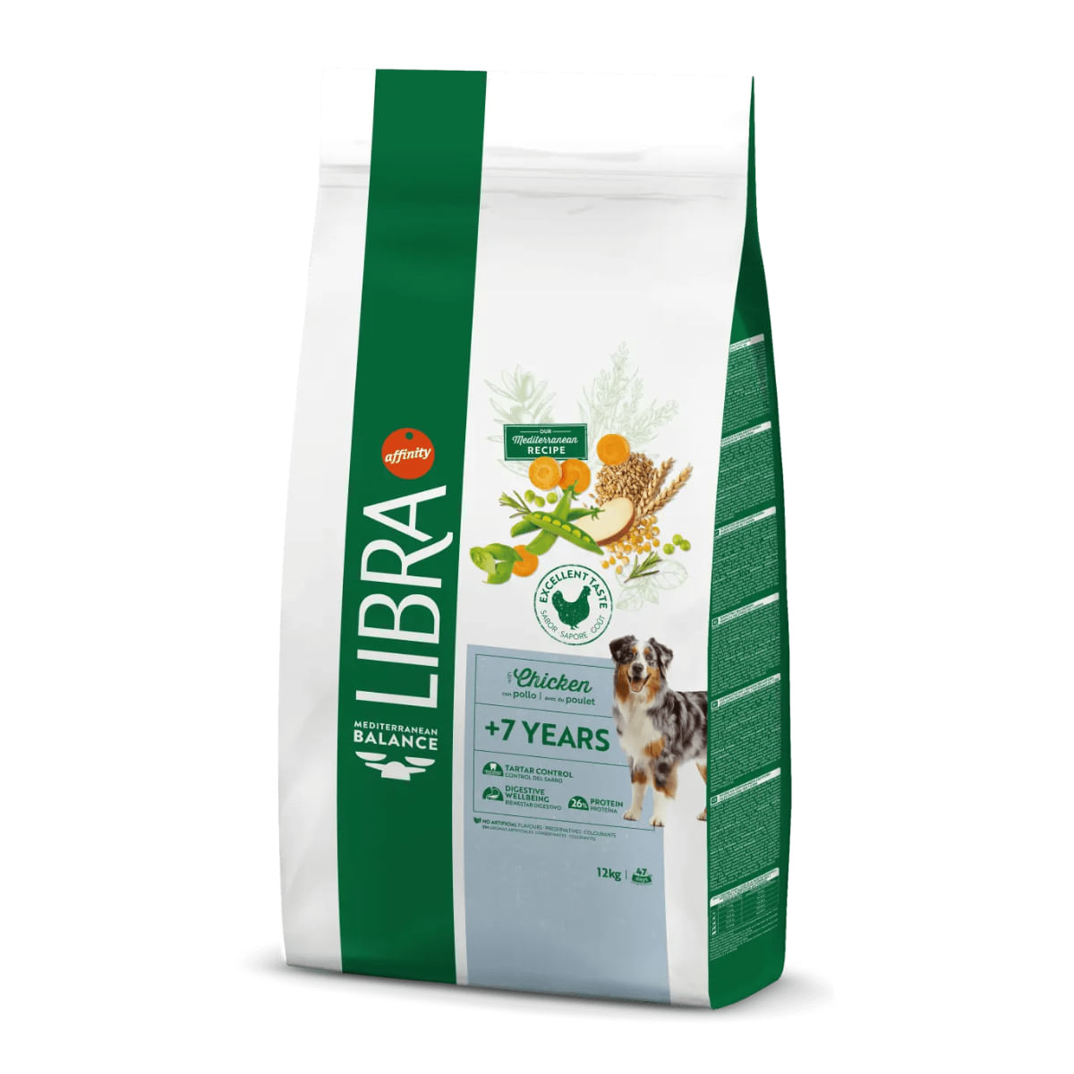 LIBRA Mediterranean Balance Plus 7 Ani, XS-XL, Pui, hrană uscată câini senior, 12kg