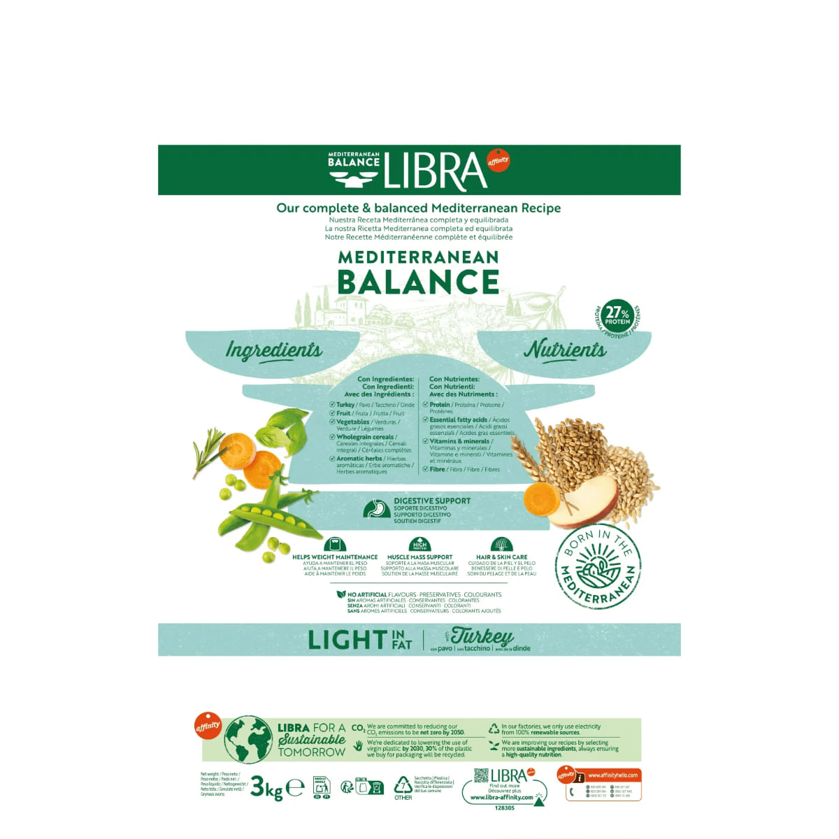 LIBRA Mediterranean Balance Light in Fat, XS-XL, Curcan, hrană uscată câini, obezitate, 12kg