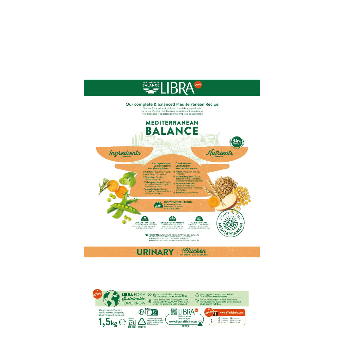LIBRA Mediterranean Balance Urinary, Pui, hrană uscată pisici, sistem urinar, 8kg