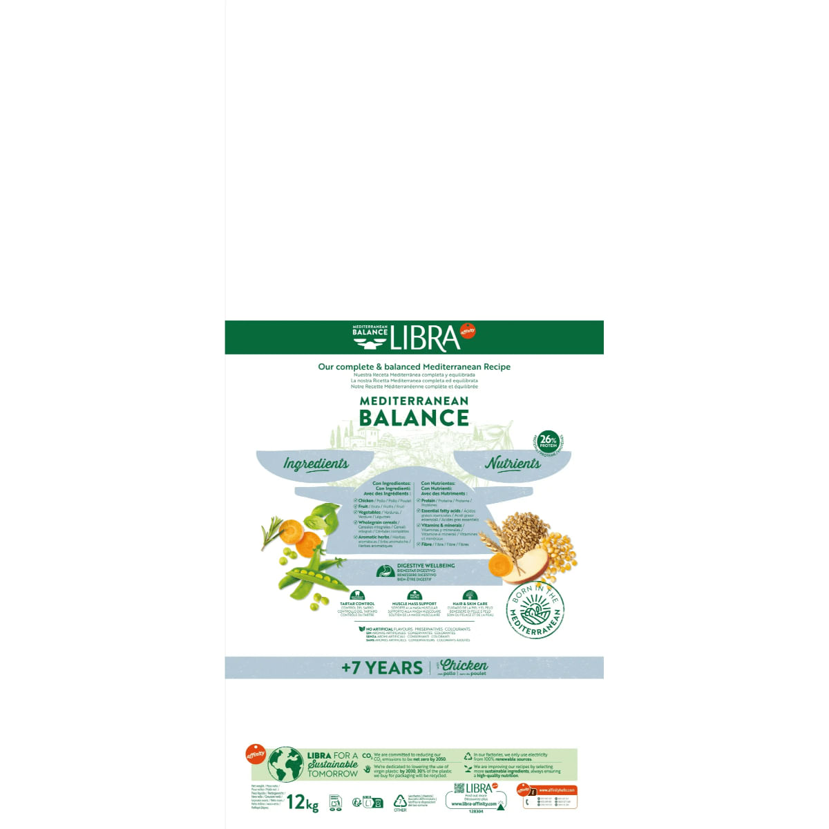 LIBRA Mediterranean Balance Plus 7 Ani, XS-XL, Pui, hrană uscată câini senior, 12kg