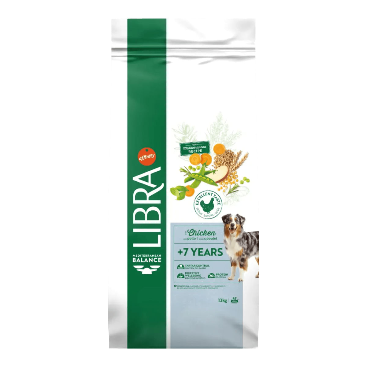 LIBRA Mediterranean Balance Plus 7 Ani, XS-XL, Pui, hrană uscată câini senior, 12kg