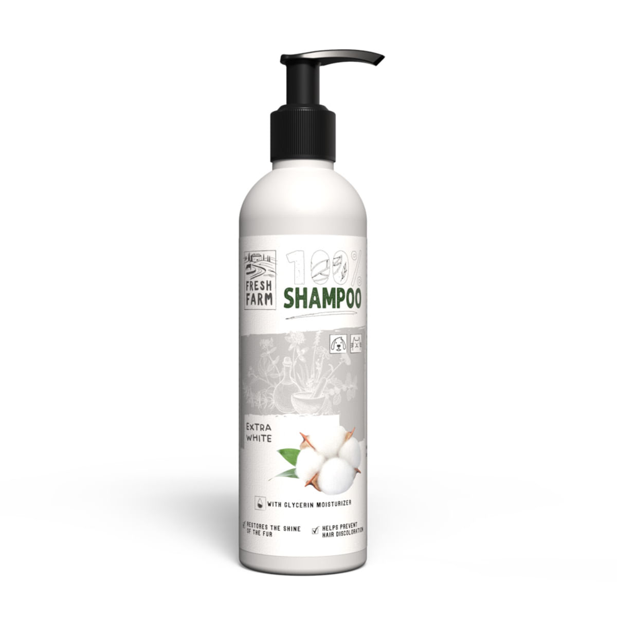 FRESH FARM Extra White, XS-XL, șampon câini, blană albă, flacon, 250ml