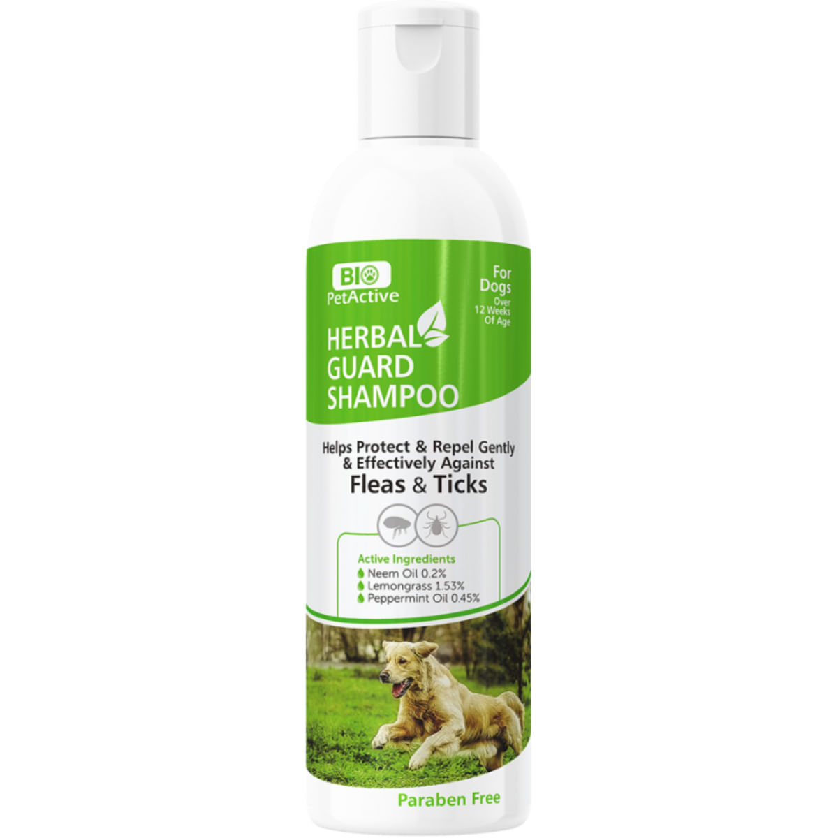 BIO PETACTIVE Herbal Guard, XS-XL, șampon câini, antiparazitar, anti-mâncărime, Ulei de Neem, flacon, 250ml - 1 | YEO