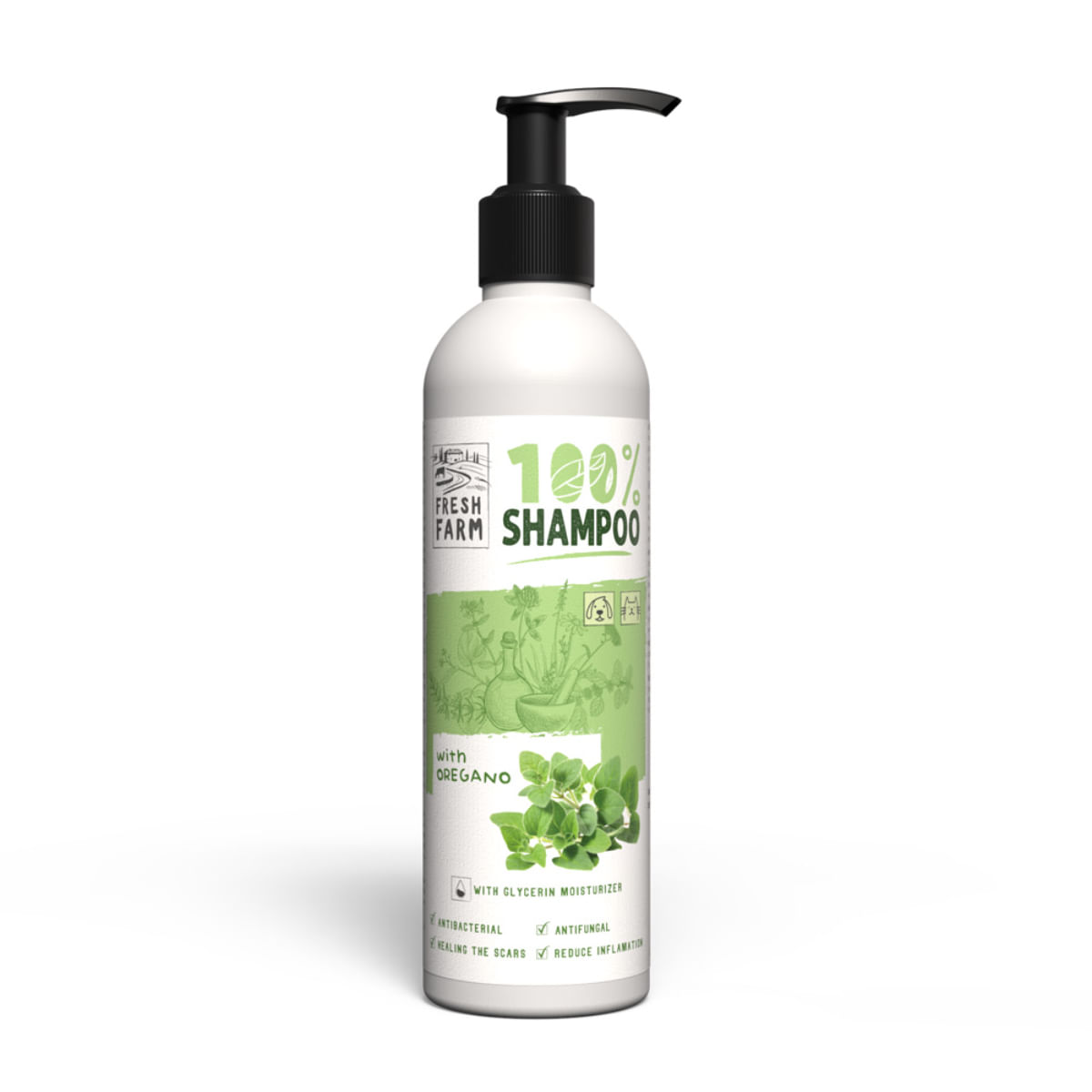 FRESH FARM Oregano, XS-XL, șampon câini, antibacterian / antifungic, flacon, 250ml