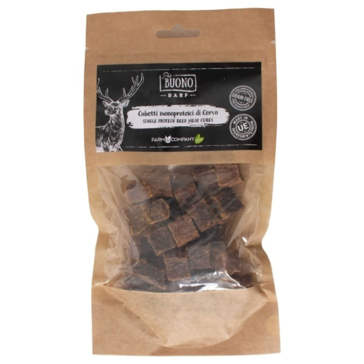 PIU BUONO Single Protein Meat Cubes, XS-XL, Căprioară, punguță recompense monoproteice BARF câini, 70g - 1 | YEO